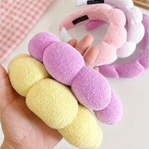 2 Pack Puffy Spa Headbands Yellow Purple Terry Cloth Skincare Makeup Beauty NEW